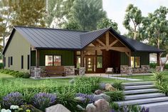 Plan 135143GRA: One Story Country Craftsman House Plan With Vaulted Great Room Country Craftsman House Plans, Split Bedroom, Barn Style House Plans, Bedroom Layout, Country Craftsman, Ranch Style House Plans, Farmhouse Ideas, Craftsman Style House Plans, Craftsman House Plan