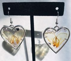 Authentic Brood X Cicada Wing Silver Heart Earrings Yellow Heart-shaped Earrings For Gift, Yellow Heart Earrings For Gift, Silver Heart Earrings, X Wing, Heart Earrings, Silver Heart, Jewelry Earrings Dangle, Etsy Earrings, Dangle Drop Earrings