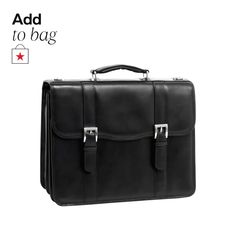 a black leather briefcase with two handles