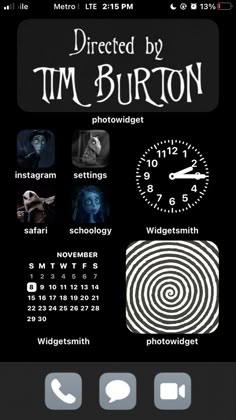 an iphone screen showing the time and date for tim burton's upcoming film, directed by