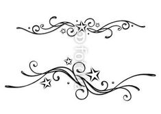 an artistic tattoo design with stars and swirls on the back of the arm, in black