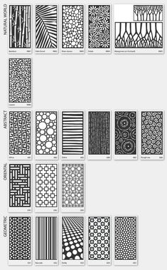 a large number of different patterns in black and white, with the same pattern on each side