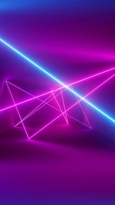 an abstract background with lines and shapes in purple, blue and pink colors that appear to be neon