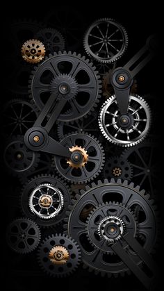 an abstract black background with lots of gears