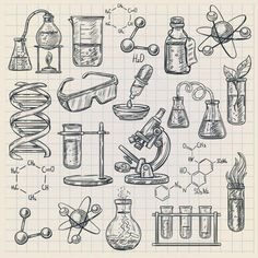 hand drawn science and laboratory equipment