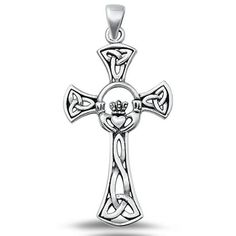 Sterling Silver Claddagh Celtic Heart Cross Pendant Christian Charm .925 New Jewelry Female Unisex All our silver jewelry is crafted from .925 silver also commonly referred to as sterling silver. Sterling silver is the standard for beautiful high-quality silver jewelry and cannot be replicated by lower priced silver plated jewelry. It is 92.5% pure silver, mixed with alloys to add strength and durability to stand the test of time. Keep your fine jewelry shiny and elegant by storing it properly. Jewelry needs to be stored in a dry area, preferably away from air in a jewelry box or plastic bag. Avoid exposure to harsh chemicals. Use a polishing cloth to remove tarnish build-up over time. Size: One Size.  Age Group: adult. Sterling Silver Birthstone Necklace, Celtic Knot Necklace, Celtic Heart, Irish Jewelry, Birthstone Pendant, Silver Plated Jewelry, New Jewelry, February Birth Stone, Pure Silver