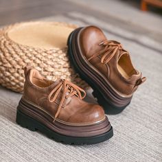 Academic style, 80mm Platform Derby Shoes. Color: Brown/CoffeeMaterial: Horse LeatherLining: Cow LeatherInsole: Cow Leather (Unmovable）Sole: RubberHeels: 7 cm/2.76”Weight: 0.60 kg Each Shoes (measured size 8)Fit: Medium to Wide, Runs Normal.Origin: Made in China Production Time: About 5-7 days (Any exceptional case will email you, Please pay attention to your email left) Shipping Time: Free Shipping To most locations, delivery time is approximately 5-15 days; We have paid FedEx Option, to most l Brown Low-top Leather Shoes For Spring, Spring Brown Low-top Leather Shoes, Brown High Heel Leather Shoes For Spring, Casual Leather Heels With Thick Bottom, Brown Chunky Platform Heels With Pointed Toe, Brown Pointed Toe Heels With Chunky Platform, Trendy Brown Lace-up Shoes For Fall, Brown Round Toe Heels For Office, Brown High Heel Leather Shoes For Fall