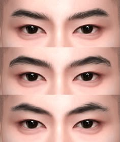 four different types of eyes with long lashes and eyebrows, all showing the same amount of eyelashes