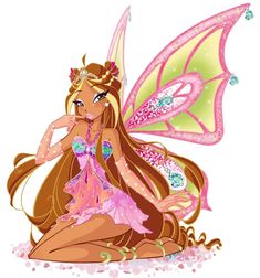 a pretty fairy sitting on the ground next to a butterfly