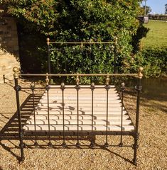 Antique Cast Iron & Brass Double Bed Smart Bed, Gilt Mirror, Antique Cast Iron, Oval Mirror