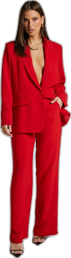 Red Wide-leg Pantsuit For Formal Occasions, Red Wide-leg Pants For Office, Red Wide-leg Workwear Pants, Red Straight Pants For Office, Red Pantsuit With Pockets For Work, Red Straight Dress Pants For The Office, Red Straight Dress Pants For Work, Red Straight Dress Pants For Office, Red Workwear Pantsuit With Pockets