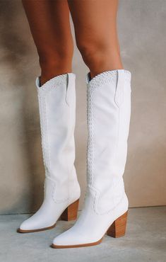 Billini Finley Cowboy Boot ~ White How Many Bridesmaids, White Cowboy Boots, Girls Together, Cute Boots, Knee High Leather Boots, Halter Mini Dress, White Boots, Cowboy Boot, Show Me Your Mumu