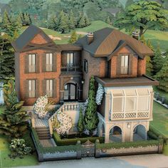 this is an artist's rendering of a large house in the middle of a wooded area