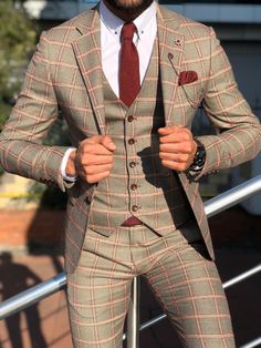 Toni Slim-Fit Plaid Suit Vest BURGUNDY – brabion Mens Suits Modern, Pants Gift, Burgundy Suit, Check Suit, Checked Suit, Designer Suits For Men, Suit Material, Plaid Vest, Plaid Suit