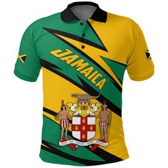 a polo shirt with the flag of jamaica on it