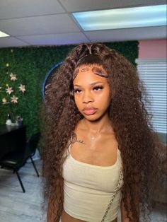 Brown Curly Wigs For Black Women, Curly Wig Hairstyles For Black Women, Half Up Half Down Frontal, Curly Wig Hairstyles Black Women, Wig Closure, Deep Wave Wig, Hair Half Up Half Down, Wig Brown, Weave Ponytail Hairstyles