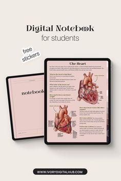 the digital notebook for students is open and showing an image of heart