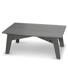 a small gray table sitting on top of a white floor