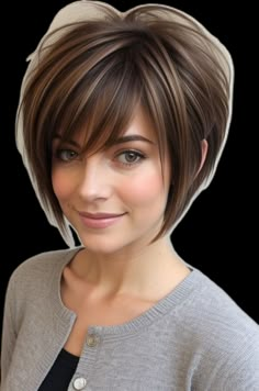 Short A Line Hairstyles, Short Bobbed Hair, Short Angled Bob Haircut With Bangs, Stacked Bob With Side Bangs, Short Hair With Chunky Highlights, Bobs For 50 Year Old Women, Short Layered Bob With Bangs Fine Hair, Inverted Stacked Bob Hairstyles, New Short Hairstyles For 2024