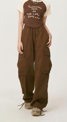 Hip-Hop Wide-Leg Casual Work Pants Casual Baggy Brown Cargo Pants, Casual Baggy Brown Bottoms, Casual Brown Baggy Bottoms, Casual Brown Pants With Loosely Fitted Hips, Brown Baggy High Waist Cargo Pants, Brown Baggy Straight Leg Parachute Pants, Baggy High Waist Brown Parachute Pants, Baggy Brown Cargo Style Bottoms, Brown Baggy Cargo Style Bottoms