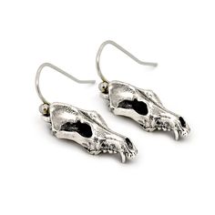 Available in White Bronze, Yellow Bronze, and Sterling Silver Ships worldwide. Earring Dimensions: 20mm x 10mm x 7mm Coyote Jewelry, Fish Bone Earrings, Raven Skull Earrings, Edgy Skull-shaped Pierced Earrings, Adjustable Black Skull-shaped Earrings, Skull Earrings, Animal Skulls, Bones, Sterling Silver Earrings