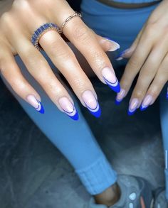 Double French Manicure, Neon Blue Nails, French Manicure Nail Designs, Neutral Nails Acrylic, Acrylic Nails Almond Shape, Bridal Nails Designs, Spring Break Nails, Pink Gel Nails, Manicure Nail Designs