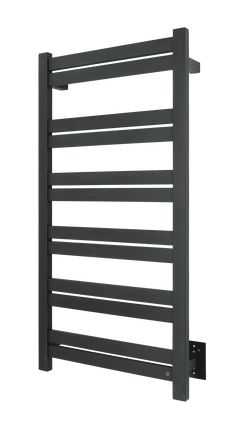 the heated towel rack is shown in black