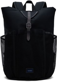 DWR-coated cotton twill backpack in black. Water-repellent. · Carry handle · Padded adjustable shoulder straps · Logo patch at face · Mesh patch pockets · Padded laptop compartment at satin back face · Pin-buckle flap · Cord-lock closure · Canvas lining · H22 x W13.5 x D6 Supplier color: Black Black Backpack With Leather Trim For Outdoor, Black Outdoor Backpack With Leather Trim, Black Bags With Leather Trim For Outdoor Activities, Black Leather Trim Backpack For Outdoor, Outdoor Black Backpack With Leather Trim, Functional Black Backpack With Leather Handles, Backpack Free, Black Water, Custom Bags