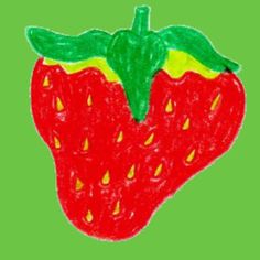 a drawing of a strawberry on a green background