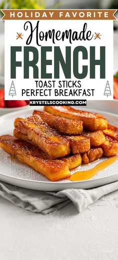 homemade french toast sticks on a white plate