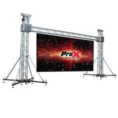 an image of a large screen with the prox logo on it's side