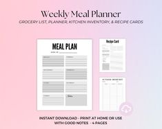 the meal planner is displayed on a pink and white background