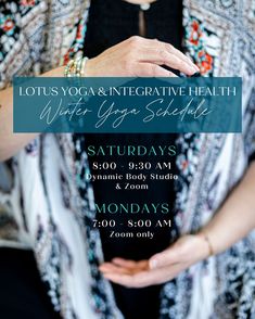 an advertisement for lotus yoga and integrative health with a woman holding her hands out