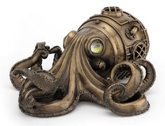 an octopus statue with a camera on it's back