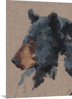 an oil painting of a bear's head on a beige background with blue and brown colors