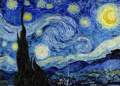 the starry night painting is shown in this image