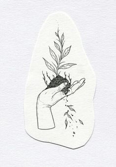 a drawing of a hand holding a plant