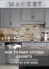 a kitchen with gray cabinets and the words 5 diy tips to make your kitchen look fabulous