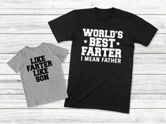 Cute birthday or father's day matching outfit for Dad and son. The price shown above is for one shirt. If you need both shirt you have to add them both to the cart PRODUCT DETAILS - UNISEX T-SHIRT > Solid colors are 100% superior Airlume combed and ring-spun cotton > Dark Grey Heather, Heather Kelly, Heather Yellow Gold are 52% combed and ring-spun cotton, 48% polyester > Athletic Heather is 90% combed and ring-spun cotton, 10% polyester > 4.2-ounce and 30 singles > Side seams with a retail fit Father And Son Outfits, Grandpa And Grandson, Mean Father, Dad And Son Shirts, Son Outfits, Daughter Shirts, Daughter Funny, Kid Outfit, Pop Pop Shirts