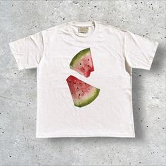 Sleeve Length: Short Fabric: 100% cotton Craftsmanship: white environmentally, friendly, direct injection, black, thermal offset printing Weight: Approx 230G Graphic Tee Vintage, Watermelon Print, Watermelon Slices, Offset Printing, Graphic Tees Vintage, Design Graphique, White T Shirt, Vintage Tees, White Tshirt