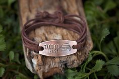 Hand Stamped Brown Leather Bracelet Gift, Rustic Stamped Leather Bracelet Gift, Adjustable Stamped Leather Bohemian Bracelet, Vintage Stamped Leather Bracelet Gift, Rustic Stamped Leather Bracelet, Rustic Brown Stamped Leather Bracelet, Rustic Adjustable Stamped Cuff Bracelet, Easy Wrap, Brown Jewelry