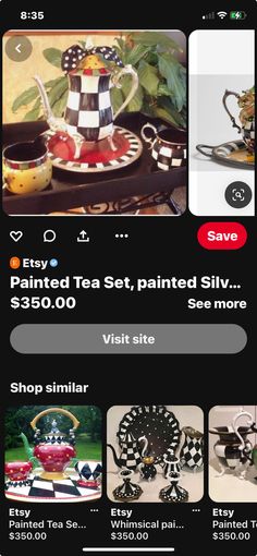 an advertisement for tea set painted silly with photos and captions on the bottom right hand corner