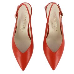 Leather slingback pumps
 Smooth red leather
 Non-slip rubber sole
 Back closure with buckle
 Leather interior
 Heel 5.5 cm
 Handmade in Italy