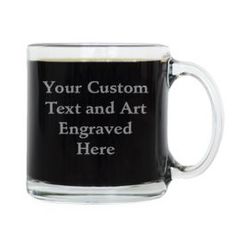 a black and white coffee mug with the words your custom text and art engraved here