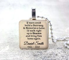 Custom In Memory Necklace - If Tears Could Build A Stairway Poem Wood Tile Memorial Jewelry Personal Memory Necklace, Loss Of Pet, Remembrance Necklaces, Pet Memorial Stones, Pet Remembrance, Pet Memorial Jewelry, Memorial Stones, Memorial Necklace, Jewelry Personalized