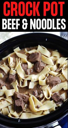 the crock pot beef and noodles is ready to be eaten