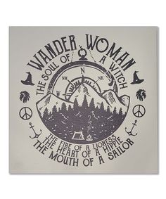 a piece of paper with the words wander woman on it and an image of trees