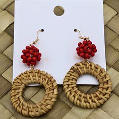 Woven Rattan Round Drop Earrings with Red Beads Discover our Woven Rattan Round Drop Earrings with Red Beads, perfect for a boho chic look. These unique earrings add a stylish touch to any outfit. Order now for fast shipping! Product Description: Enhance your jewelry collection with our Woven Rattan Round Drop Earrings with Red Beads. These stunning earrings combine natural woven rattan with vibrant red beads, creating a unique and fashionable statement piece. Ideal for adding a touch of natural Boho Chic Design, Boho Chic Jewelry, Red Beads, Woven Rattan, Chic Look, Red Bead, Drop Earring, Stunning Earrings, Bead Weaving