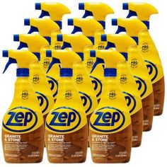 nine bottles of zp granite and stone cleaner are lined up in a row on a white background