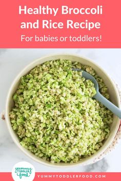 Broccoli Rice. With Text Reading: Easy Broccoli Rice Recipe. Baby Food Chicken, Broccoli Rice Recipe, Kid Friendly Side Dishes, Weaning Ideas, Chicken Baby Food, Recipe For Lunch, Easy Toddler Meals, Toddler Dinner, Easy Broccoli